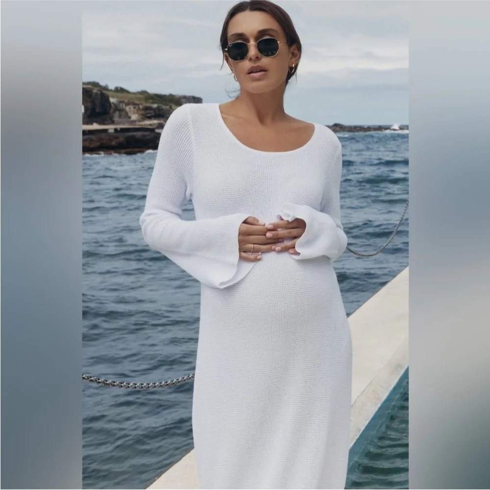 Legoe Heritage Sabine Dress White Cotton Waffle Knit Maternity Maxi Large L - Picture 2 of 14